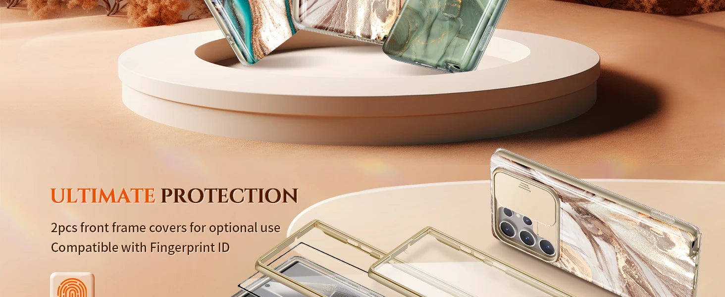 For Samsung Galaxy S24 Ultra Case with 2 Front Frames Slide Camera Lens Protection Heavy Duty Shockproof Marble Phone Case Cover