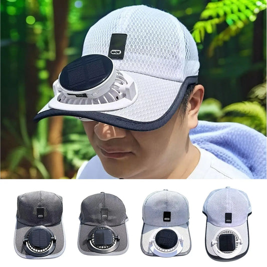 Wide Brim Solar Fan Hat With USB Charging