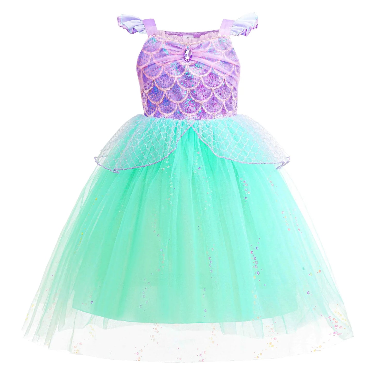 Sparkle Mermaid Princess Dress with Flutter Sleeves Sequin Tulle Party Costume