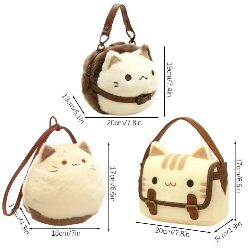 Cute Cat Plush Handbag Soft Shoulder Backpack