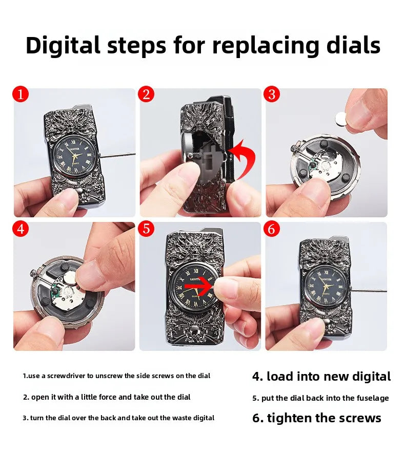 Personalized Quartz Dial Direct Flame Inflatable Lighter, Embossed Pattern To Give Boyfriend Exquisite Gifts, Cigarette Lighter