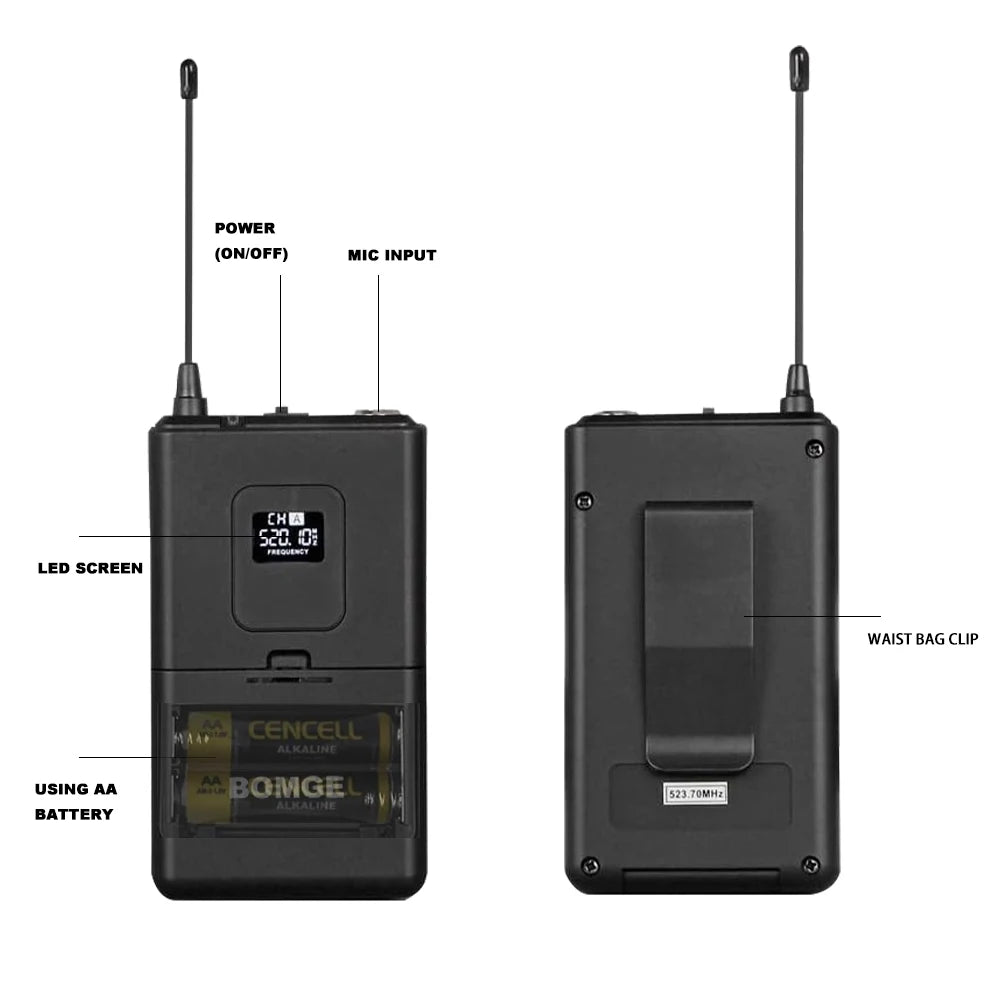 4 Channel Wireless Headset Microphone System for Stage Performances and Conferences