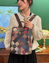 Patchwork Leather Backpacks Large Capacity Travel School Bag Retro Shoulder Bag Bagpack