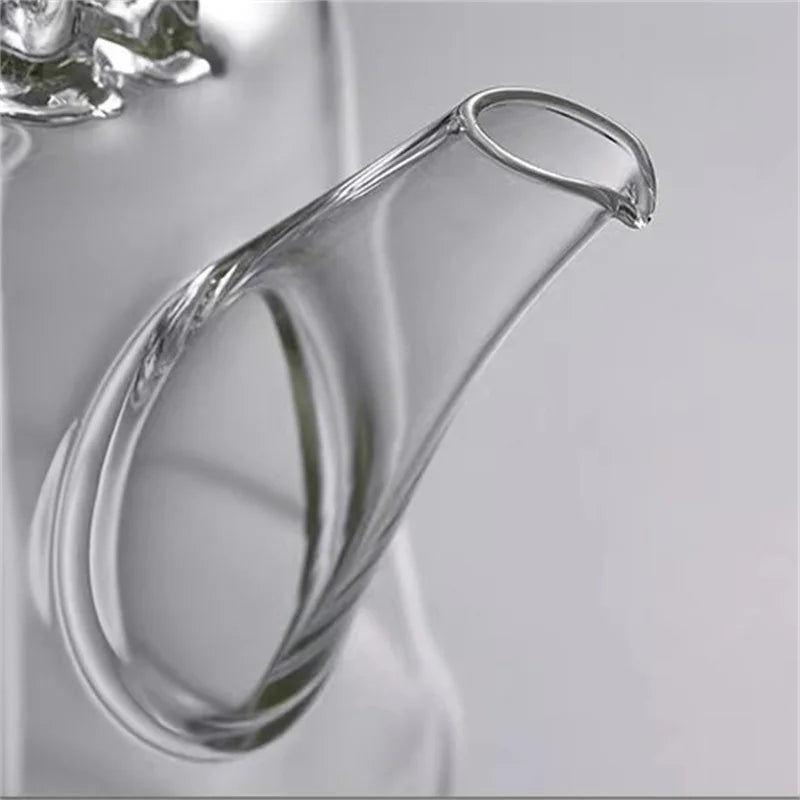 Japanese Heat Resistant Glass Tea Pot with Infuser Copper Wood Handle 1150ml High Borosilicate Tea Kettle