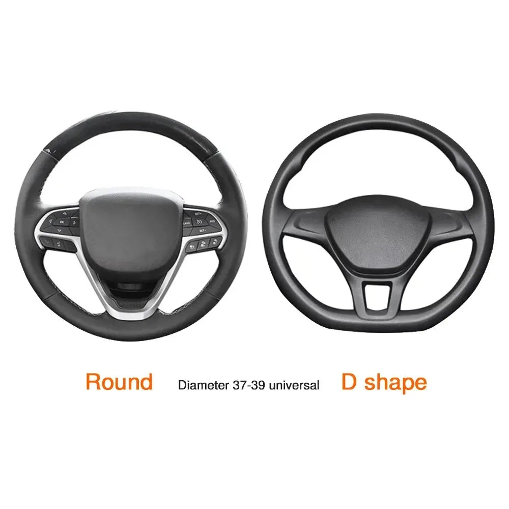 Embossed Leather Car Steering Wheel Cover Anti Slip 37CM 39CM