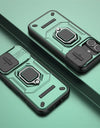 For iPhone 16 Case Lens Protection Sliding window Cover For iPhone 16 Pro Max Cover Armor Shockproof Silicone Ring Stand 16 Plus