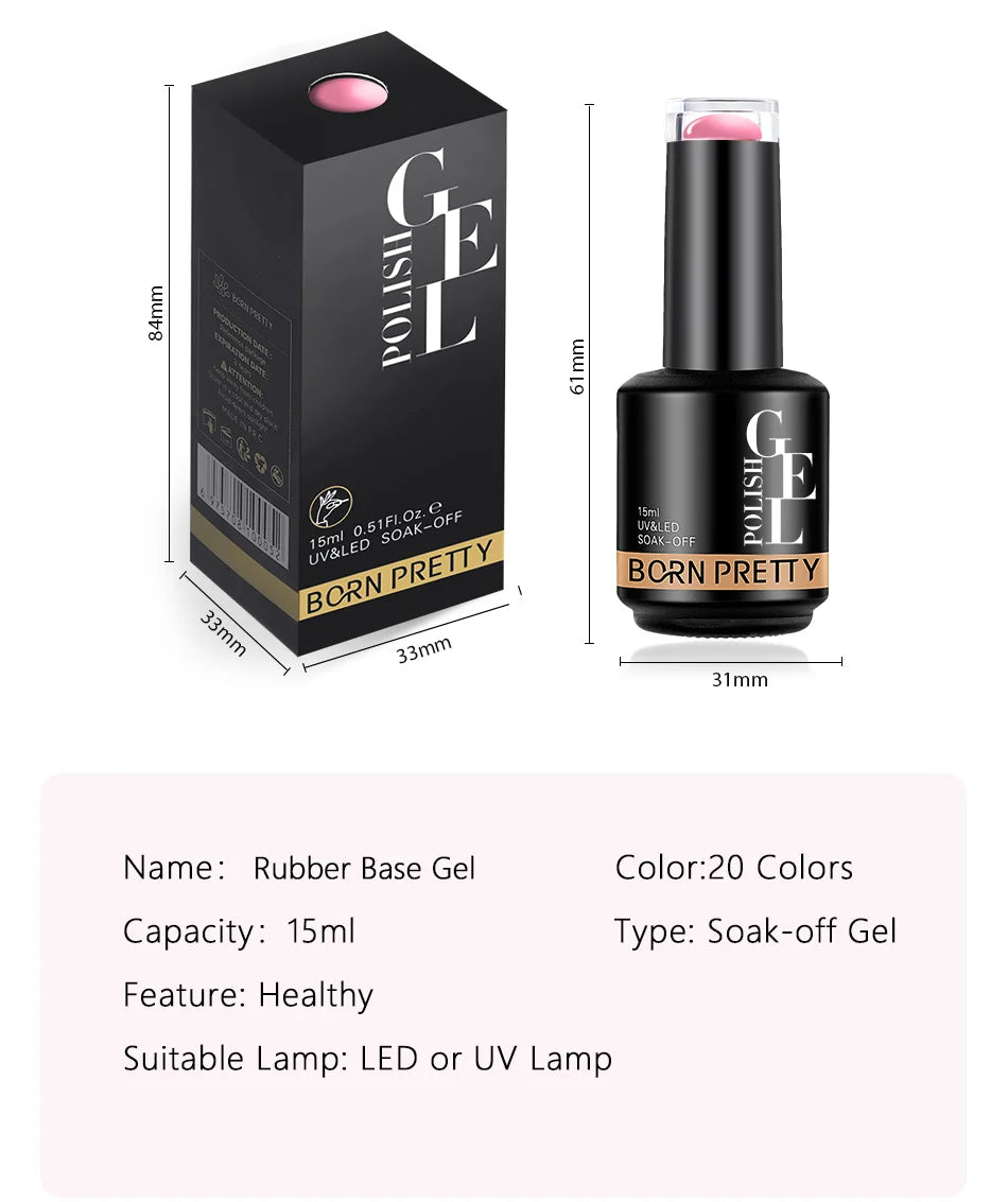 15ml Milky Pink Rubber Base Gel Nail Polish Glitter Semi-Permanent Varnish Soak Off Self Leveling UV LED Polish