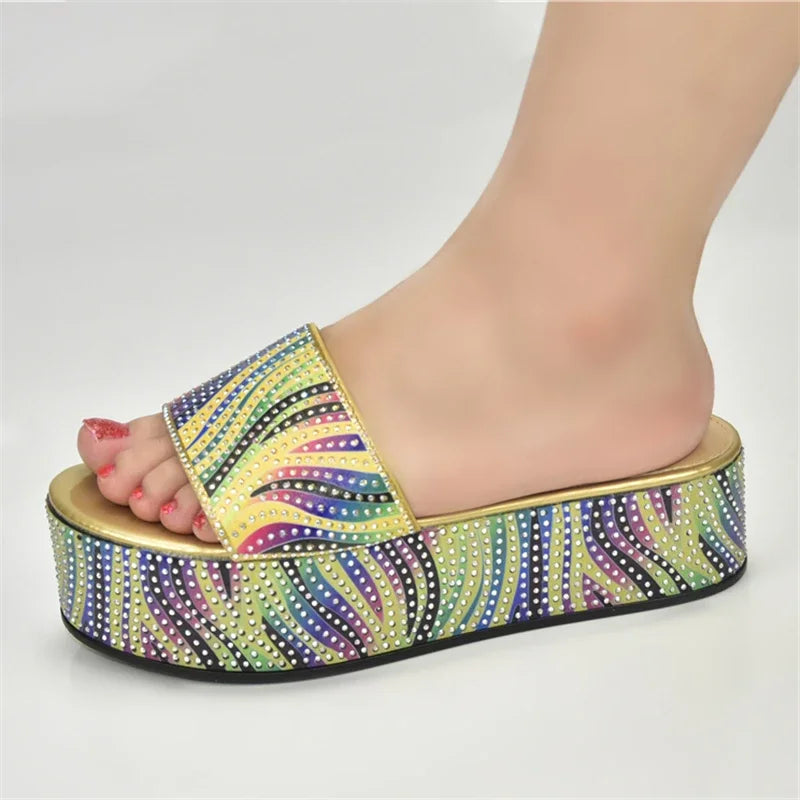 Summer Women's Mid Heels Slippers Nigerian Women Sandal High Quality Hot Selling Italian Style Slingbacks African Women Slippers