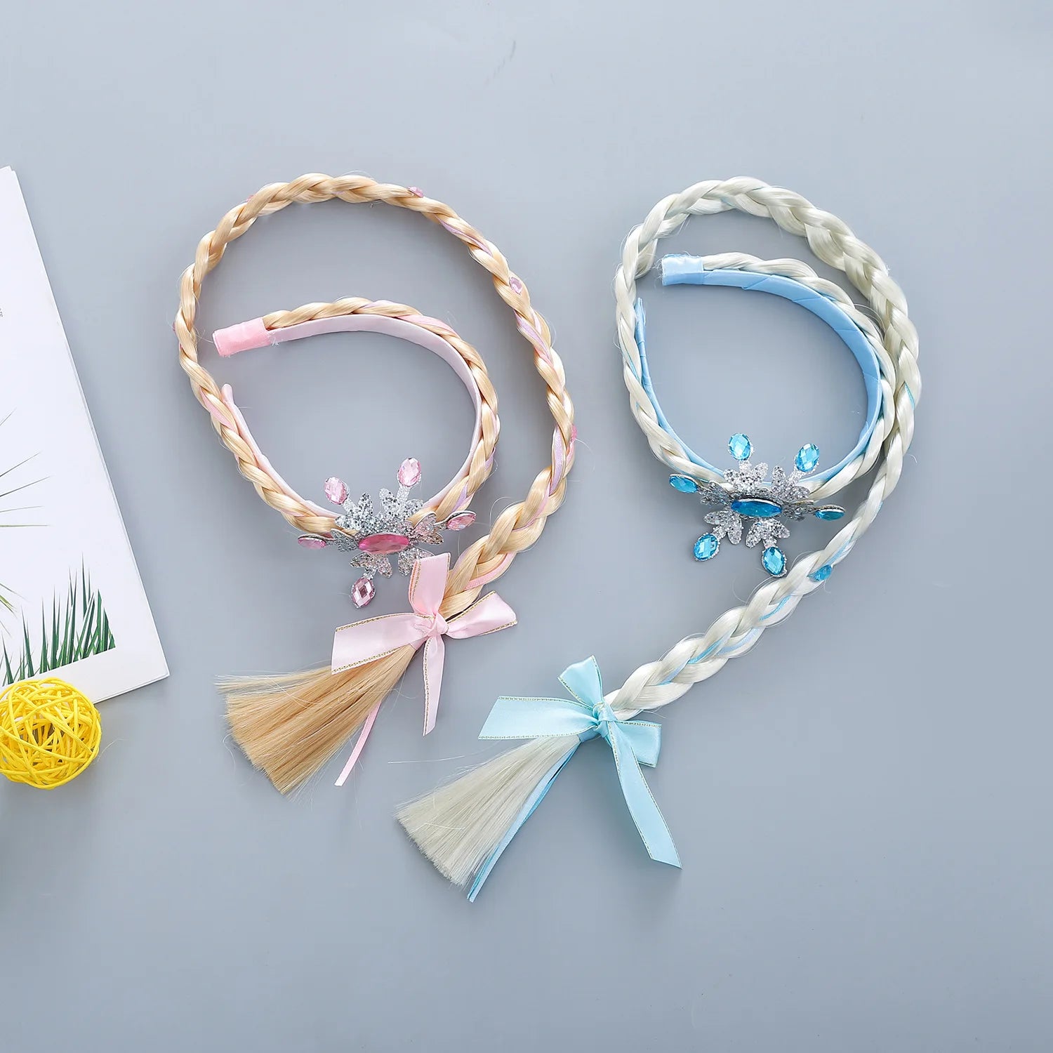 Girls Pink Blue Purple Flower Weaving Braid Headband  Princess Dress Up Hair Accessories Aurora Elsa Sofia Rapunzel Wig