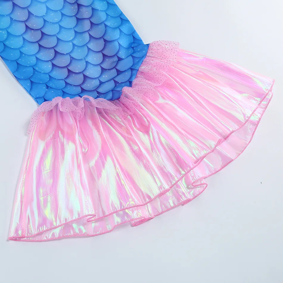 New Blue Red Purple Three Colors Mermaid Flying Sleeve Fishtail Beautiful Dress For Girl Summer Beach Party Cool Gown