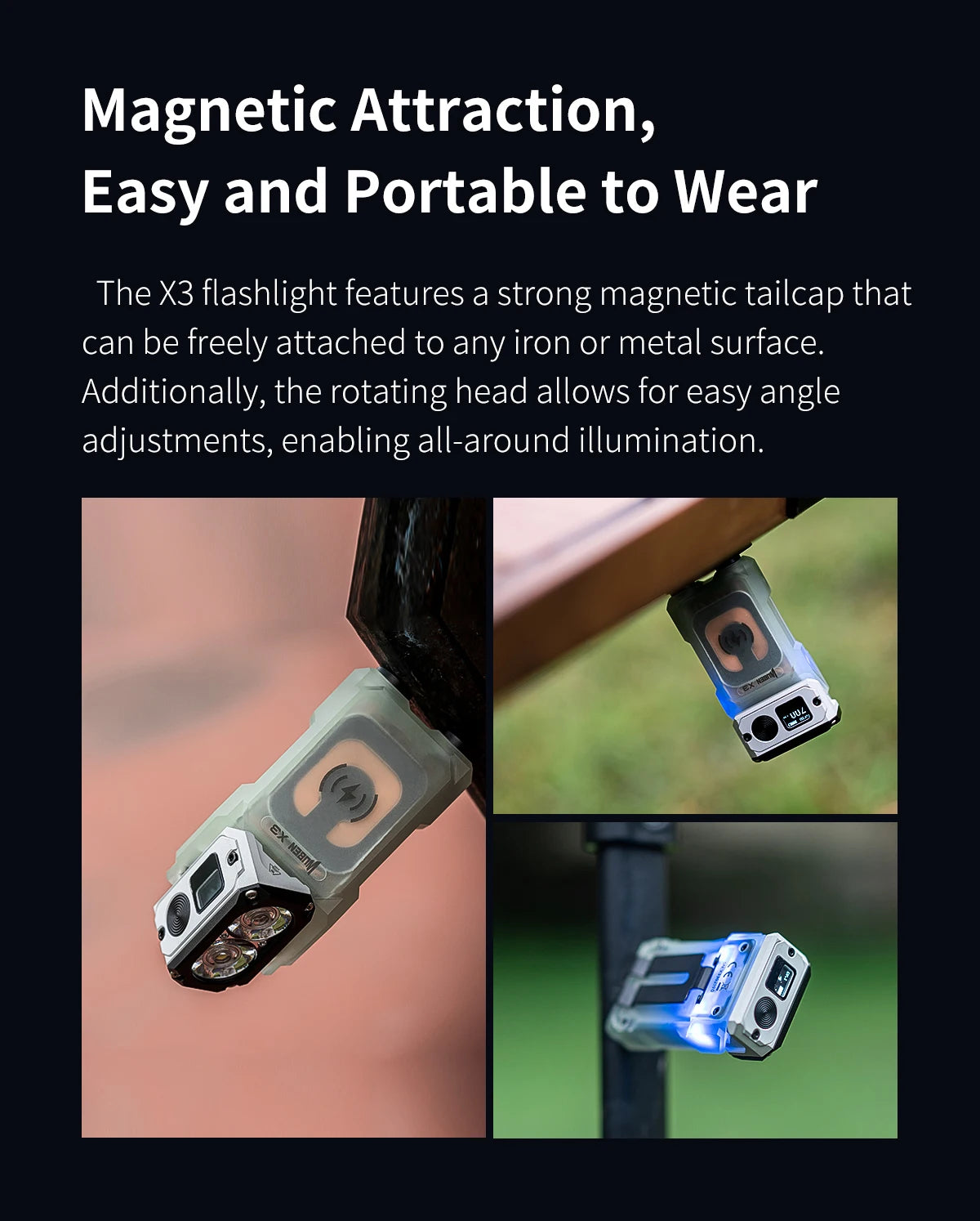 700 Lumen Rechargeable Swivel Head EDC Flashlight With Wireless Charging Case