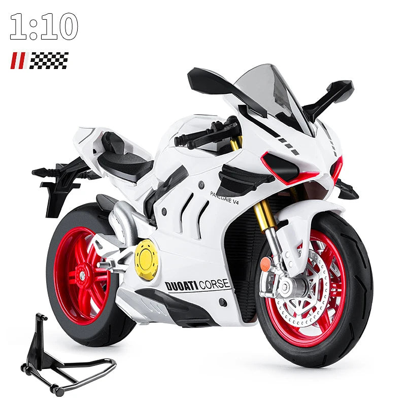 1:10 BMW S1000RR Kawasaki H2R V4S Alloy Die Cast Motorcycle Model Vehicle Collection Sound and Light Off Road Autocycle Toys Car