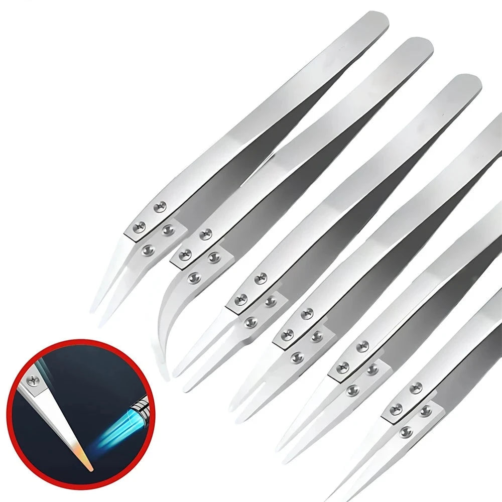 Ceramic Tweezers Electrician High Temperature Resistant Corrosion Resistant Anti Static Insulation Clip Element Tweezers 1/3PCS