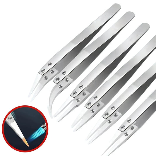 Ceramic Tweezers Electrician High Temperature Resistant Corrosion Resistant Anti Static Insulation Clip Element Tweezers 1/3PCS