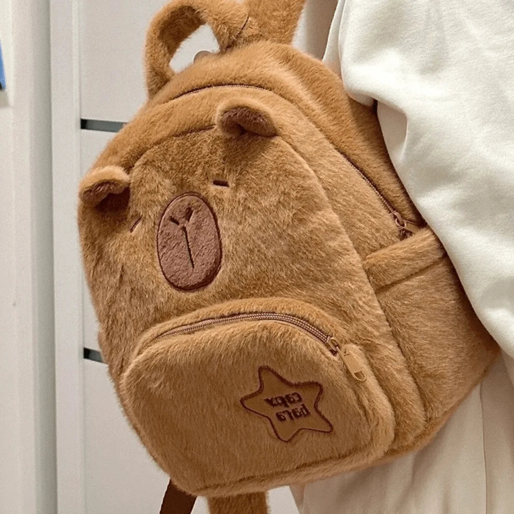 Kawaii Capybara Plush Backpack Soft Shoulder Bag