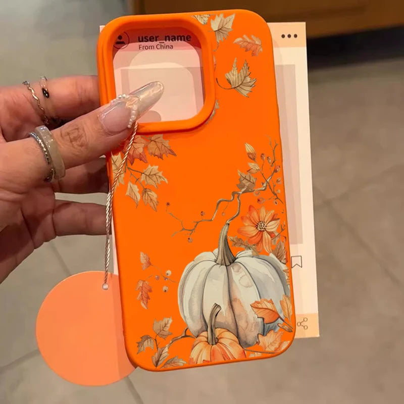 Pumpkin Autumn Leaves And Fall Atmosphere Pattern Phone Case For iPhone 17 16 15 14 Pro Max Air 16 Plus Cover