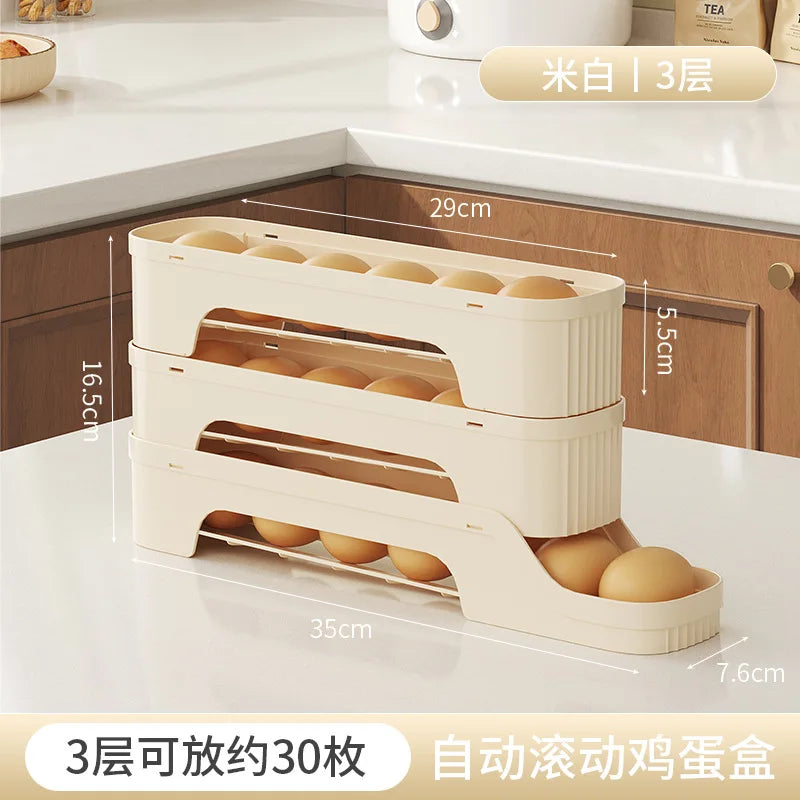 Multi-Layer Egg Storage Box – Automatic Rolling Slide Refrigerator Door Egg Holder Dispenser