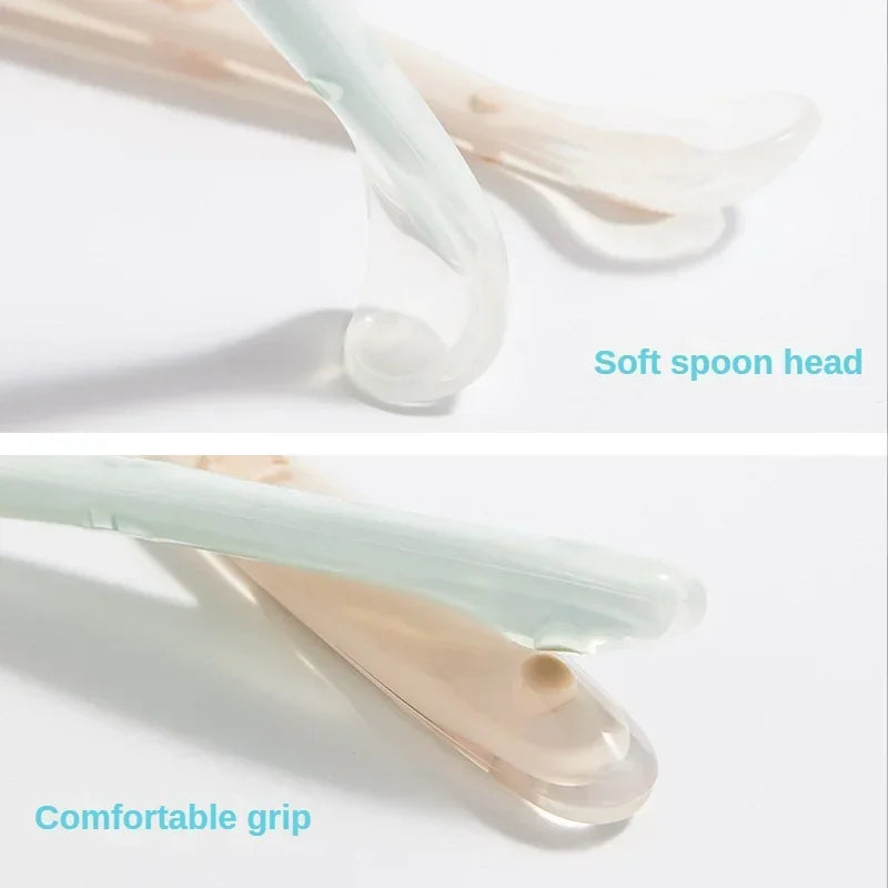 Soft Silicone  Spoon  Complementary Food Feeding Training Spoon for s Soft Tip Spoon 's Tableware