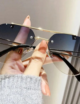 Rimless Designer Sunglasses Women Trendy Luxe Fashion Sunglasses Men Vintage Glasses Lentes De Sol Mujer Lunette Soleil Femme