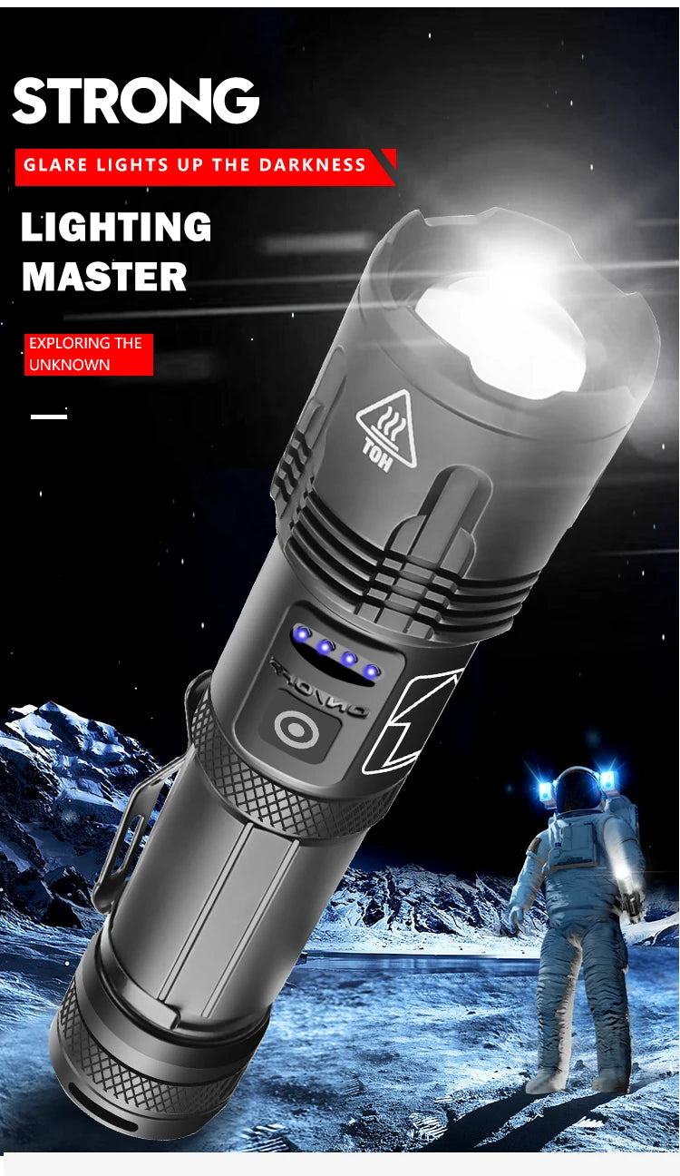 High Power Tactical Flashlight Rechargeable Zoom LED Torch with 5 Charging Modes Pen Clip