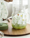 600/780ml Grass Pattern Mug With Straw And Lid Glass Tumbler With Graduated Heat Resistant Cup For Coffee Milk Drinkware