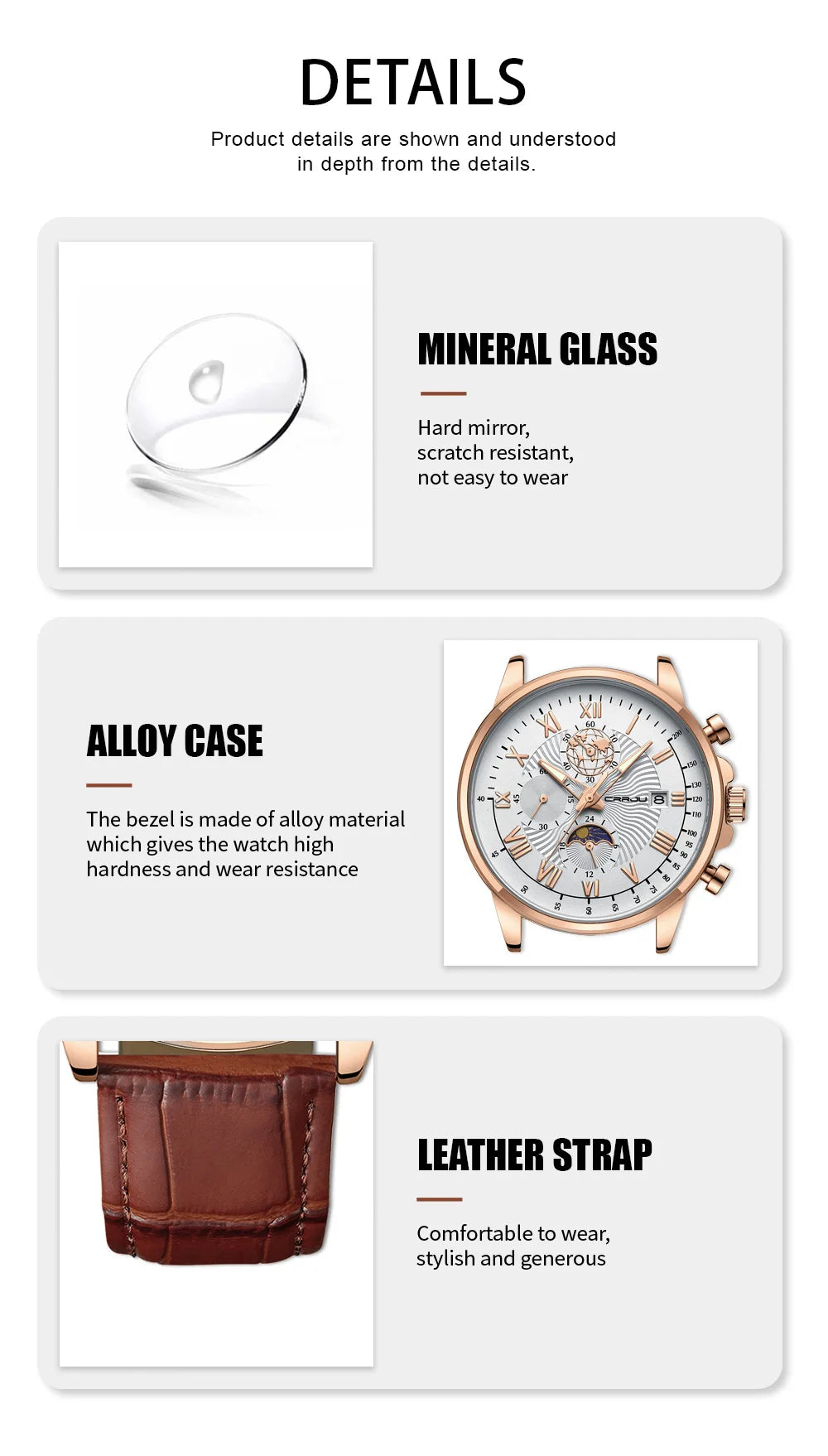 Watch Fashion Business Quartz Watch Sun, Moon and Star Multifunctional Luminous Waterproof Father's Day Gift