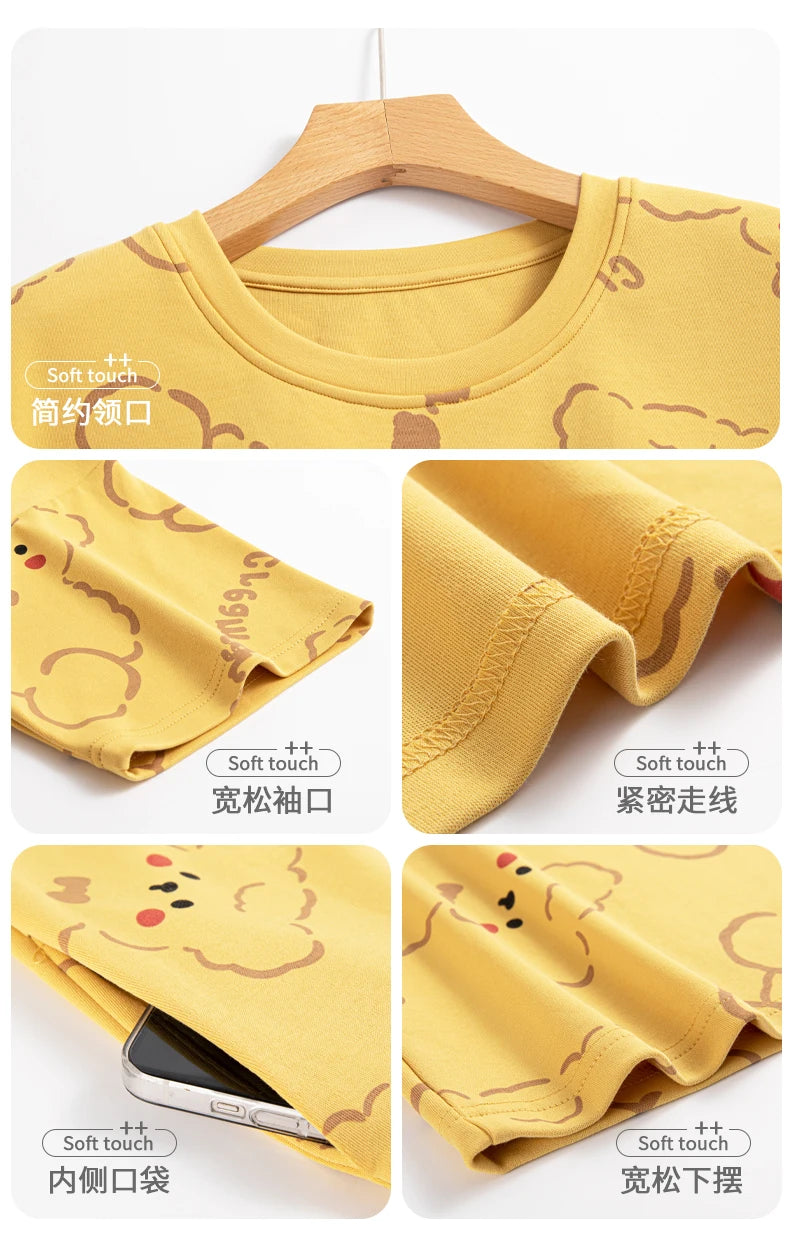 Women’s Cotton Nightgown – Korean Style Cute Print, Summer Short Sleeve Sleepwear Dress