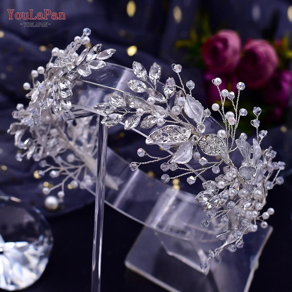 Crystal Bridal Headpiece Alloy Leaf Headband for Brides Wedding Hair Accessories