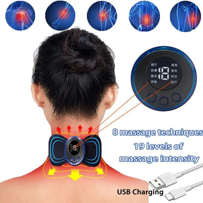 Upgraded Mini Electric Pulse Neck Massager 8 Modes 19 Gears Back Shoulder Muscle Pain Relief Tool Body Massage Relax Fitness Ins