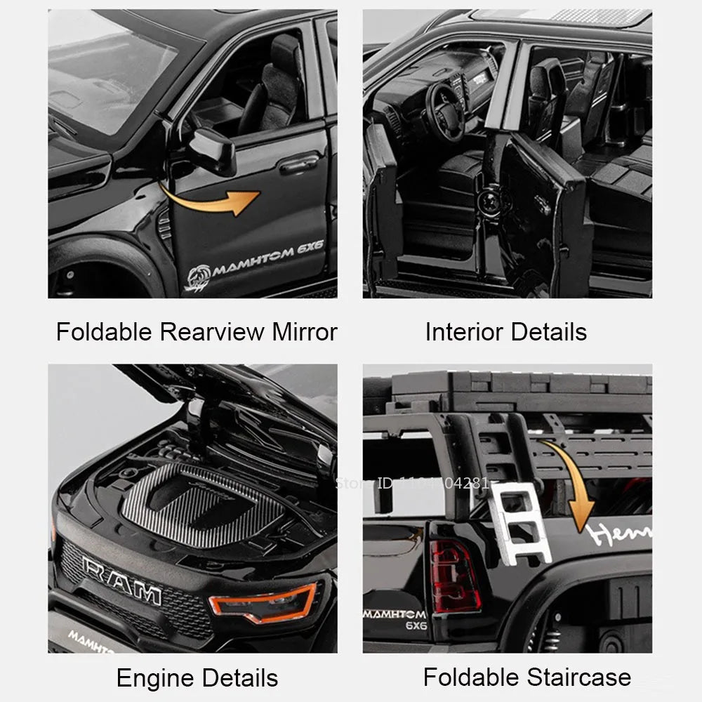 1:24 Mammoth F-150 Raptor Diecast Alloy Model Toy Car Doors Opened Sound Light Pull Back Miniature Vehice Adult Boy Fashion Gift