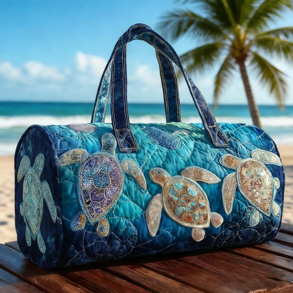 Quilted Sea Turtle Beach Tote Bag Colorful Travel Bags for Men Women Lightweight Weekender Carryall Bag for Vacation & Summer