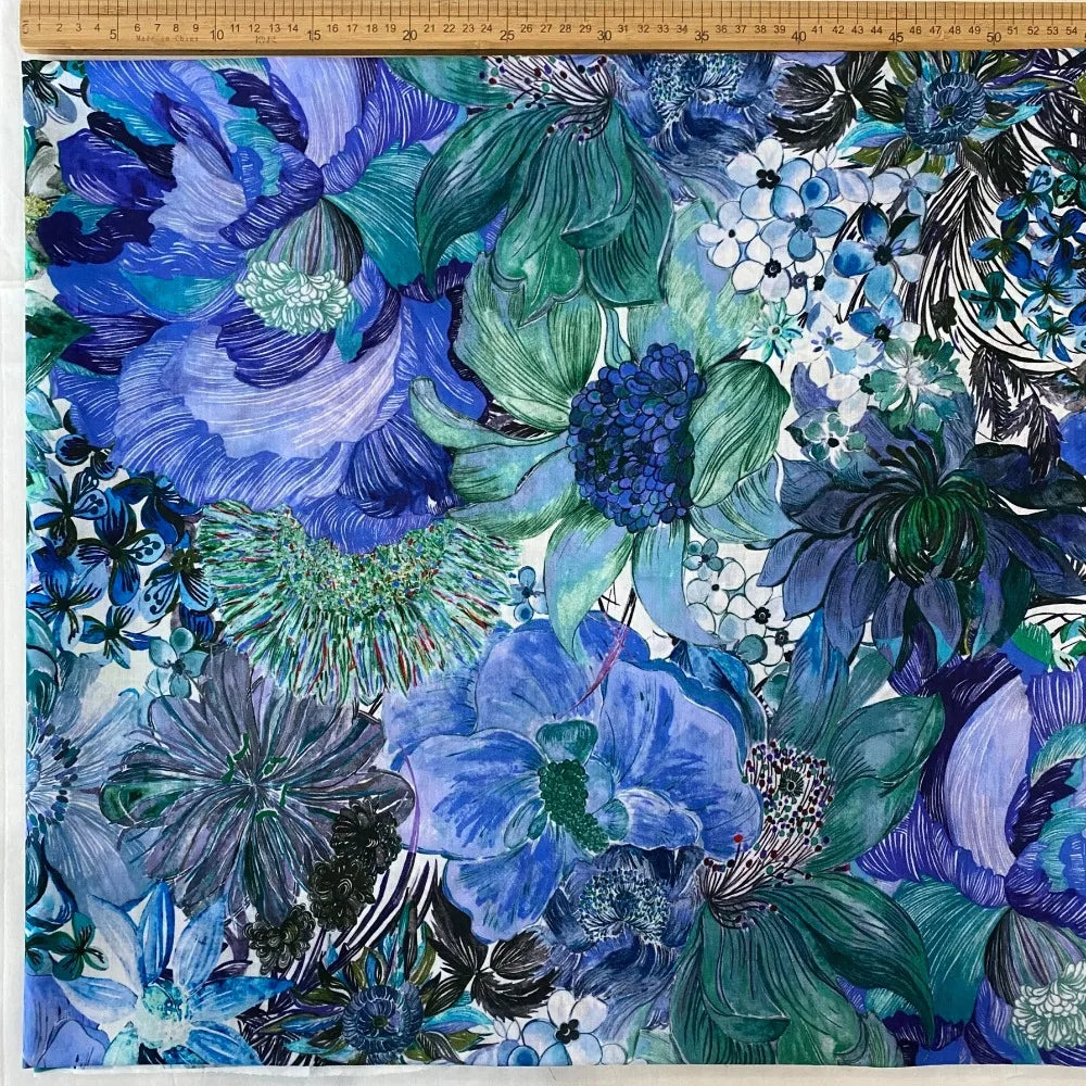 80S Like Liberty Fabric blue Marina seaflower Cotton Long-staple  Designer High-density Women's dress Children's Clothing  cloth