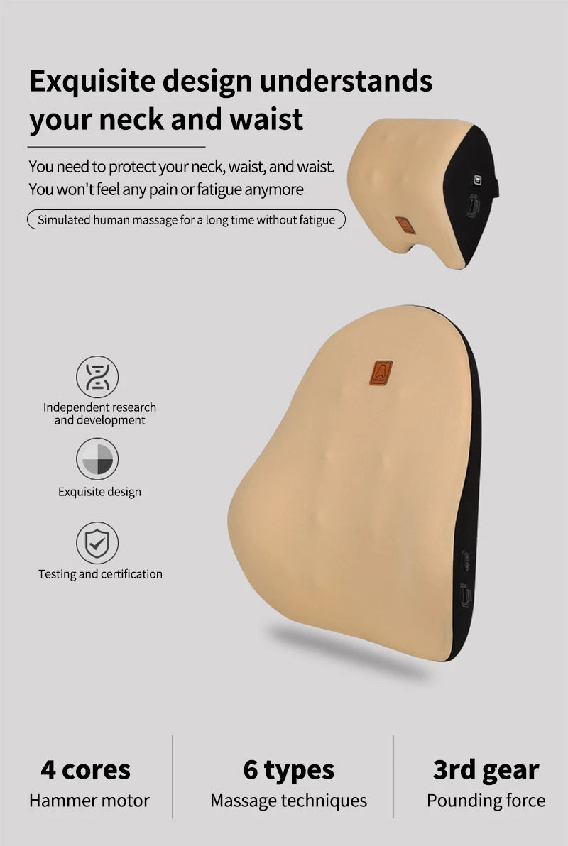 Car Lumbar Support Electric Massage Headrest Neck Pillow Car Massage Pillows Comfortable Waist Cushion Relieve Driver Fatigue