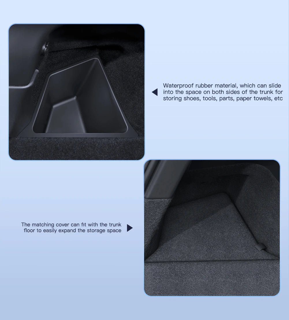 Trunk Side Storage Box Organizer for Tesla Model YL Flocking TPE Partition Storage Bin