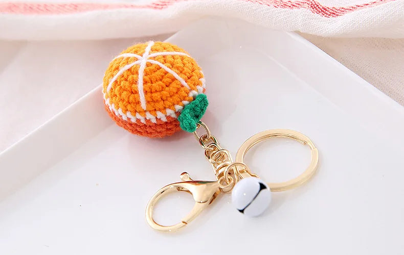 5 Pcs Handmade Weaving Keychain Wool Crochet Unique Knitted Pendant Keyring Strawberry Watermelon Orange Pendant Key Chain Gifts
