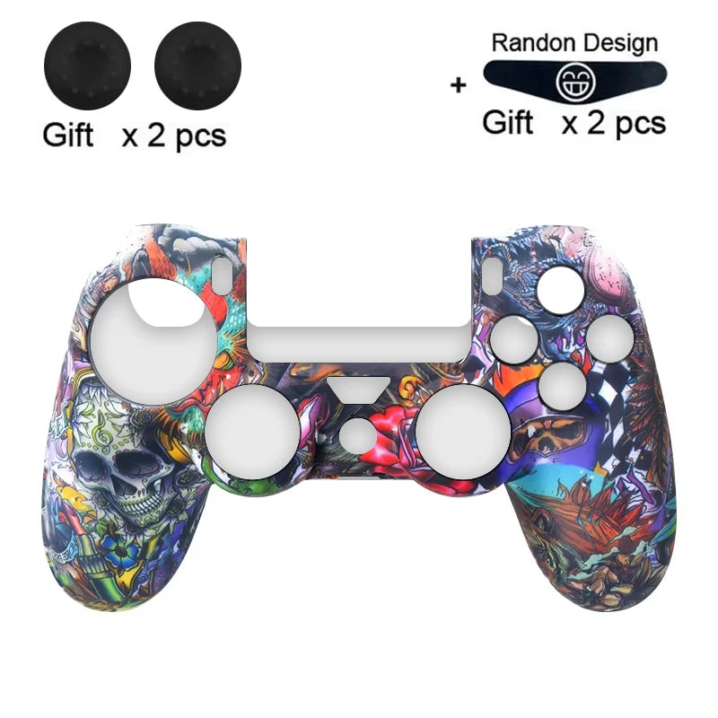 Anti-Slip Silicone Case for PS4 Controller with Thumb Grip Caps & LED Light Bar Sticker, Soft Protective Cover