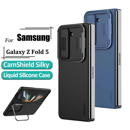 CamShield Silky Case For Samsung Galaxy Z Fold5 Camera Slider Liquid Silicone Shockproof Back Cover （Bracket version）