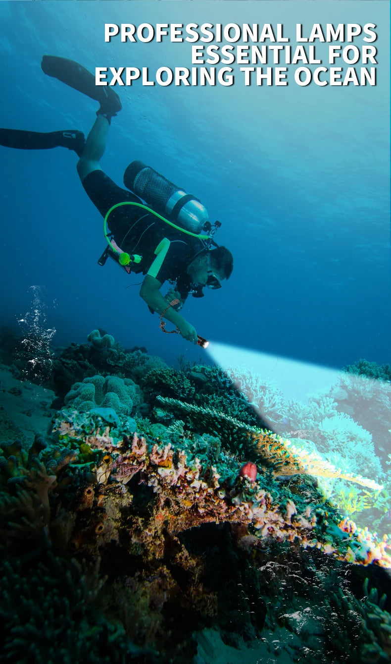 5000LM Professional Diving Flashlight IPX8 Waterproof Underwater LED Torch Rechargeable Dive Light