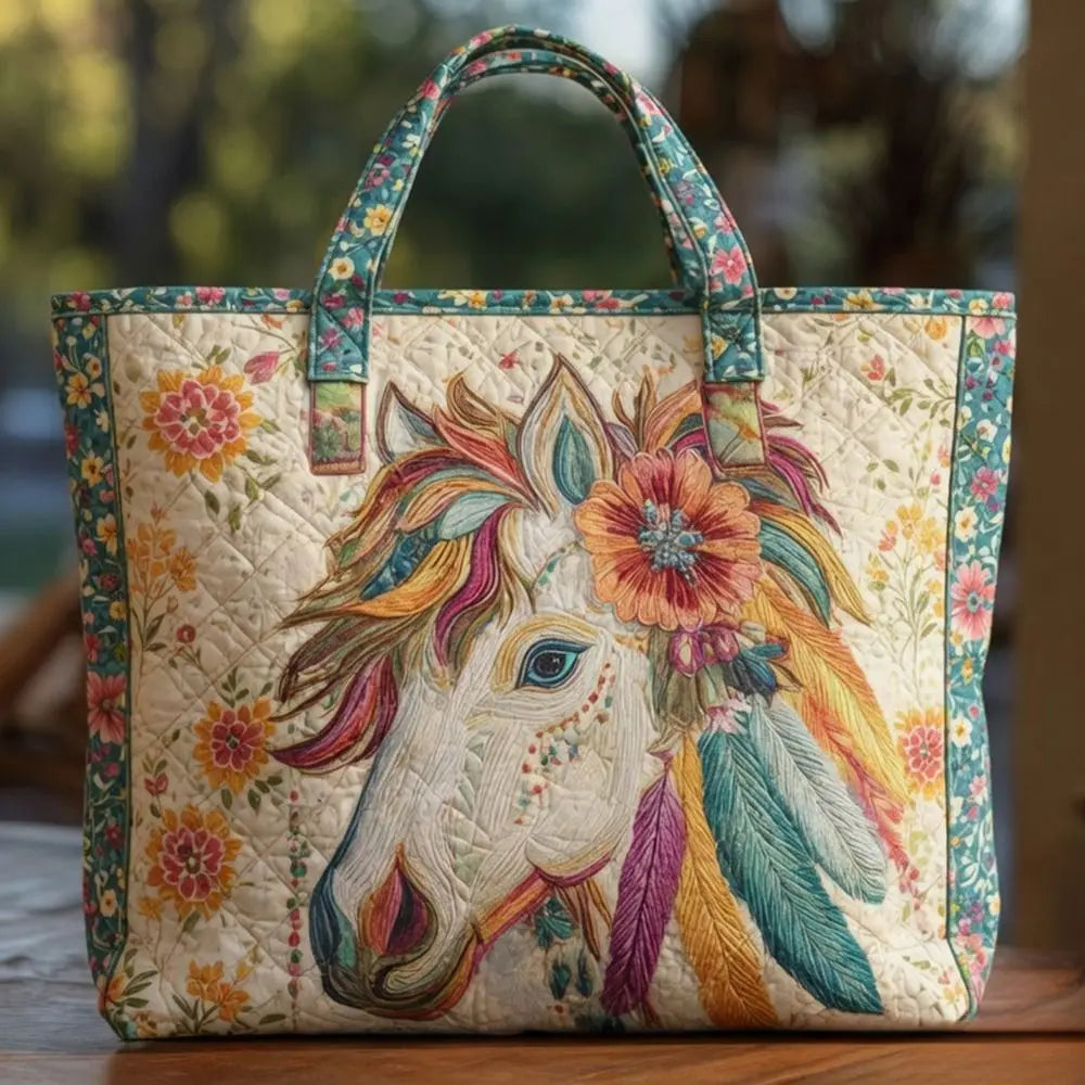Vintage Quilted Canvas Tote Bag Large Capacity 3D Printed Shopping Handbag