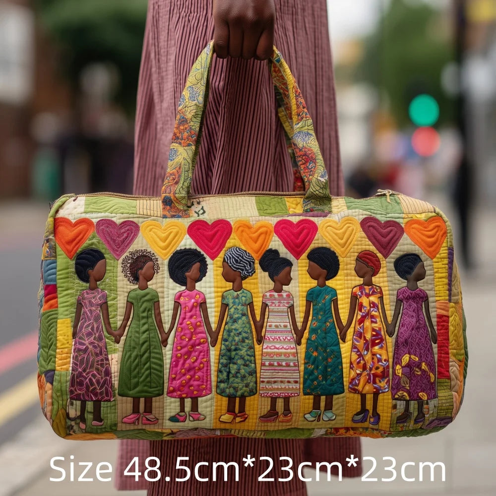 3D Quilted African Tote Bag for Women Colorful Tribal Print African Ladies Sunset Fruit Basket Gym Boho Festival Overnight Bags