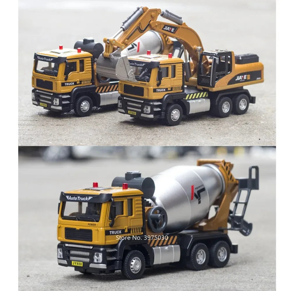 1:50 Scale Mixer Excavator Car Model Toy Simulation Sound Light Metal Die-cast Engineering Cement Transport Vehicles Gifts