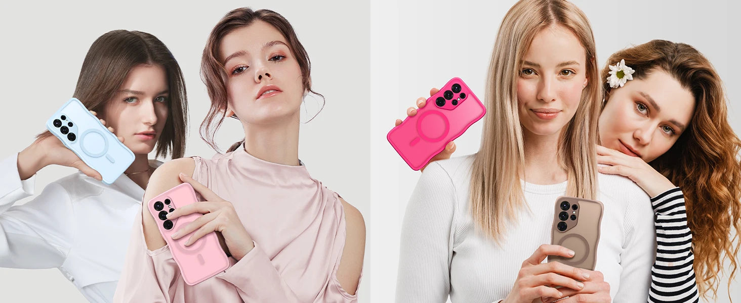 Cute Wave Frame Curly Design for Samsung Galaxy S25 Ultra Case with Strong  MagSafe Camera Protection Matte Phone Case