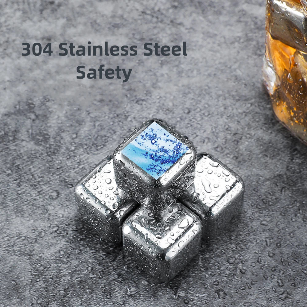 1/2/4/6 Pc Stainless Steel Ice Cube Set Reusable Chilling Stones for Whiskey Wine Wine Cooling Cube Chilling Rock Party Bar Tool