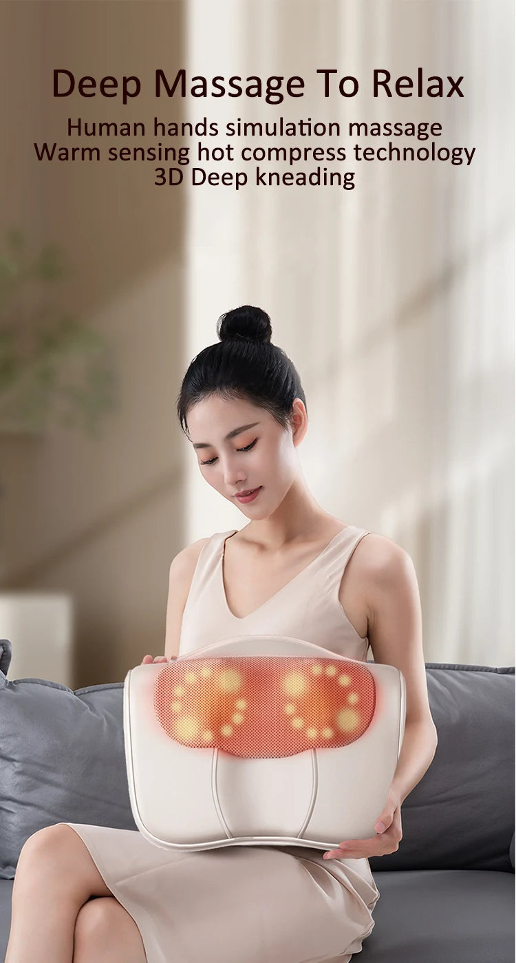 Neck Massage Pillow Cervical Massager Waist Back Shoulder Shiatsu Kneaded Multifunctional Hot Compress Relaxation Gift