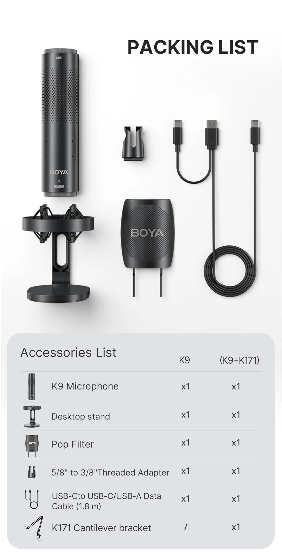 K9 USB Condenser Microphone with RGB Control/Headphone jack/Mute,MIC for PC PS4 PS5 Mac Gaming AmpliGame Youtueb Recording