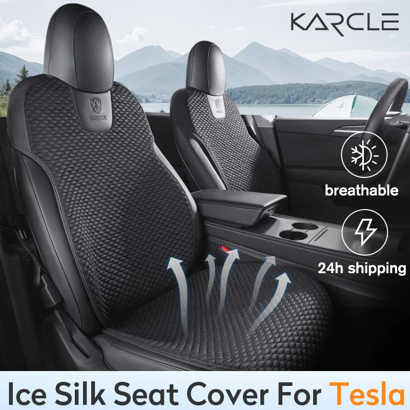 For Tesla Model 3 Model Y 2024 2025 Car Seat Cover Ice Silk Seat Cushion For M3 MY 2023 2022 Summer Seat Cover Juniper Highland