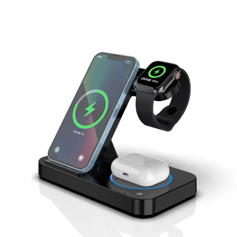 Portable Desktop Mobile Phone Wireless Charger Station 3In1 4 3 In One 3 In 1 Folding Megnetic Foldable 10W 15W Wireless Charger