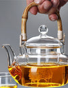600ML Borosilicate Glass Teapot With Bamboo Handle Household Convenient Heated Tea Kettle with Filter Kung Fu Flower Tea Pot