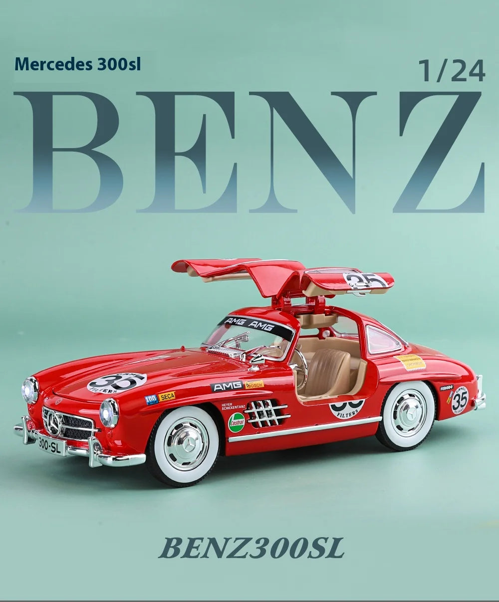 1:24 Mercedes-Benz 300SL Electroplated Version Alloy Diecast Classic Car Model Display Collection