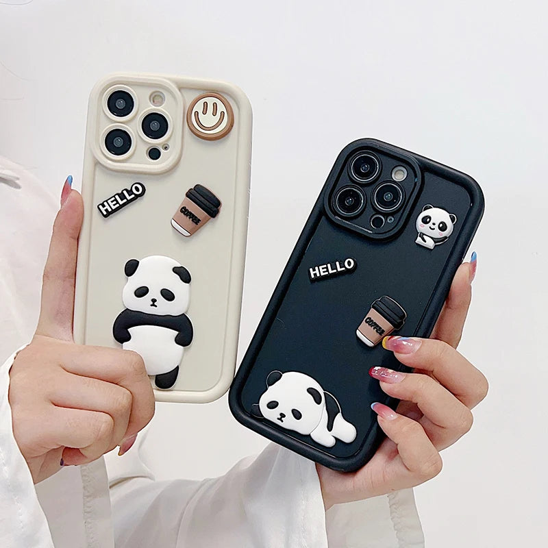 Case For Samsung Galaxy S22 S23 Ultra S20 Plus S21 FE 3D Cute Panda Lens Protection Cover